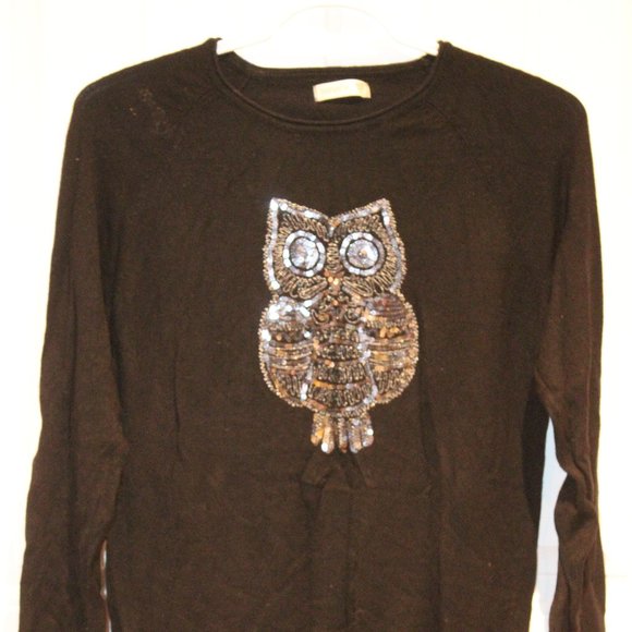 3/$20 🏷 Nevada Black Pullover Size XS Sequined Owl Graphic - Picture 3 of 4